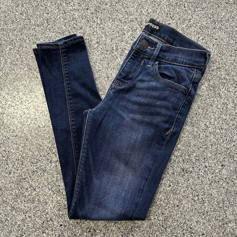 Express Jeans Womens 0 Short 26x27 Mid Rise Jeggings Dark Wash Stretch Denim